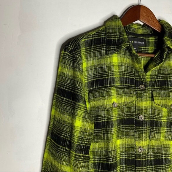 BP + Wild Fang Oversized Highlighter Green Plaid Collared Button Down Flannel - Picture 6 of 8